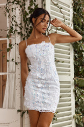 Ellina Sequin & Floral Embellished Mini Dress White